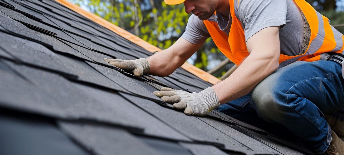Roofer's hands checking shingles