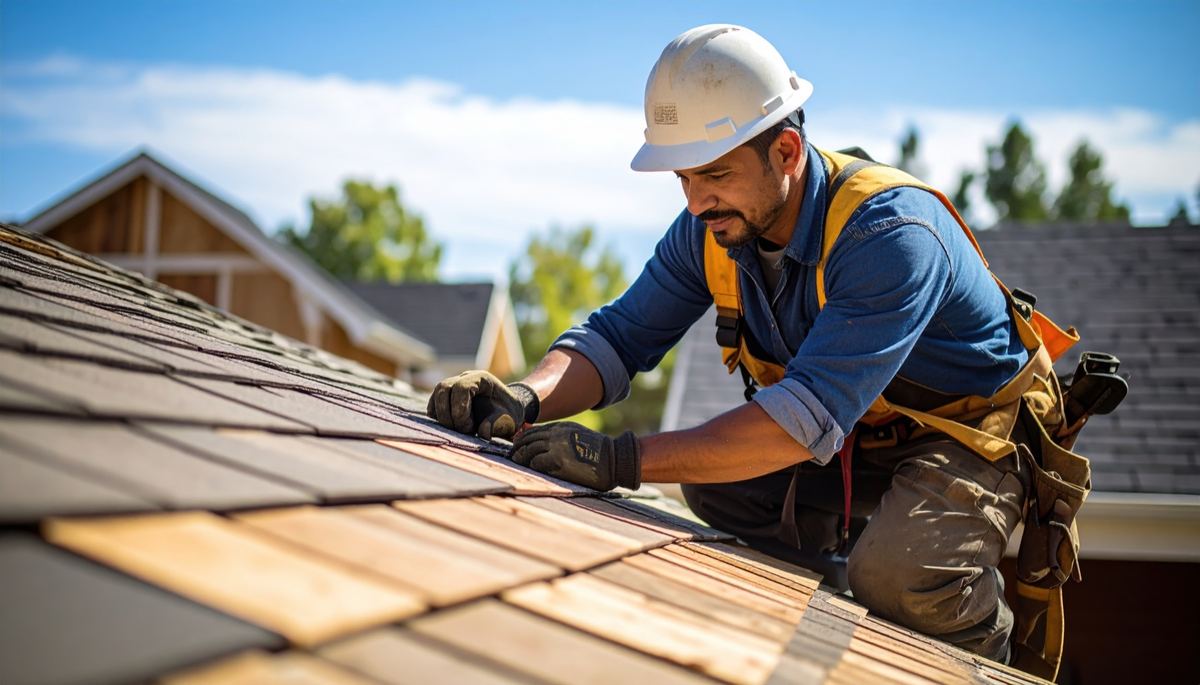 Roofer installing a new residential roof