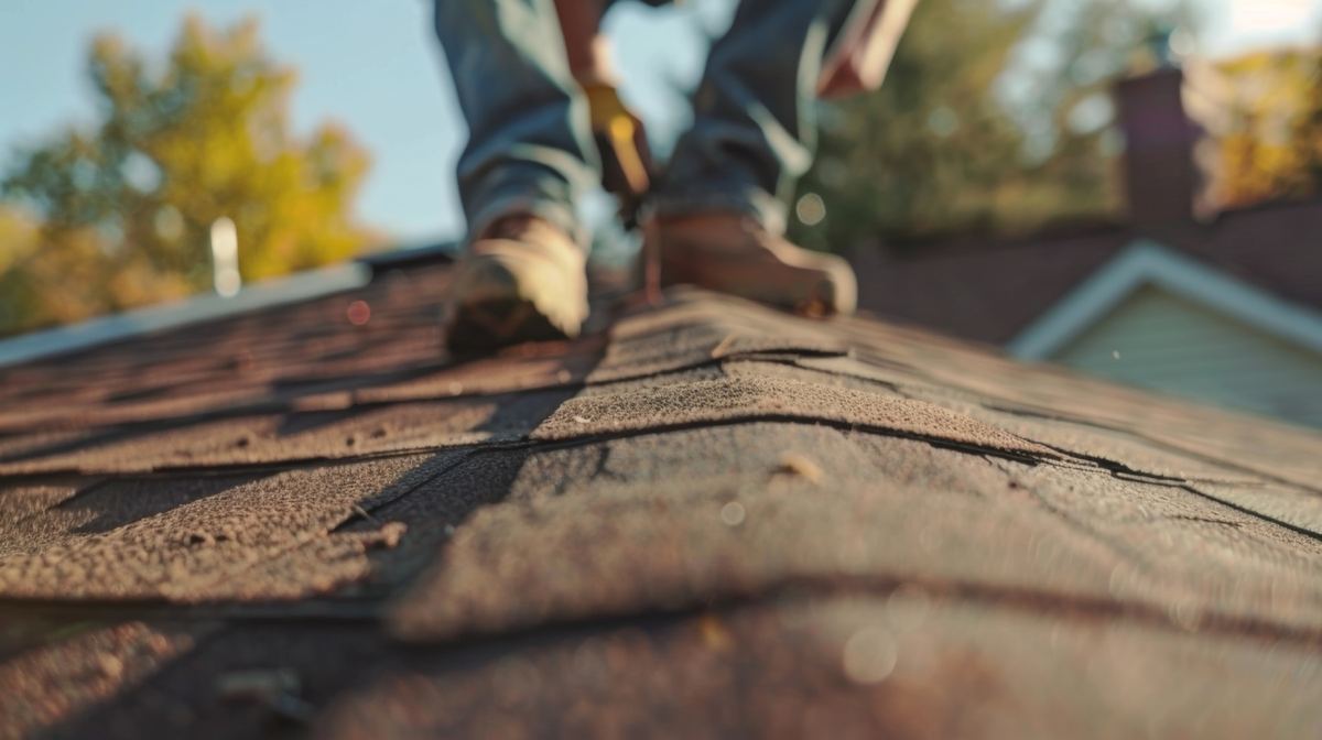 Crew working along the ridge of a roof